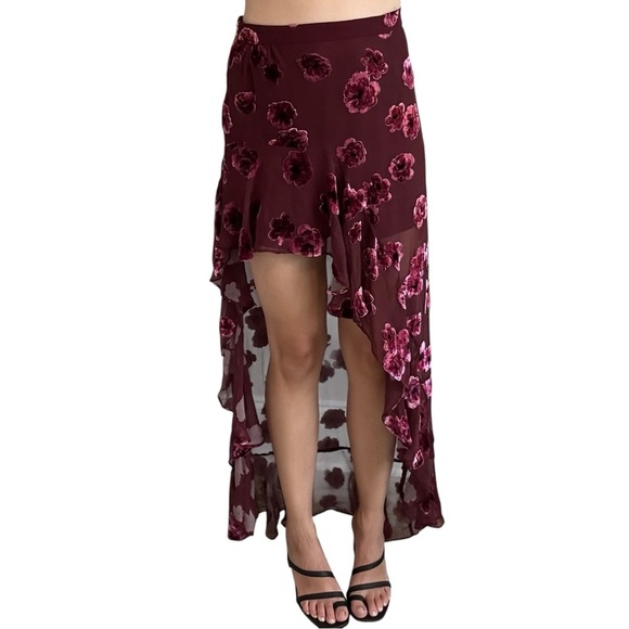 For Love & Lemons Sophie Velvet Floral Skirt Asymmetrical Silk Pink Size Medium - Picture 7 of 7